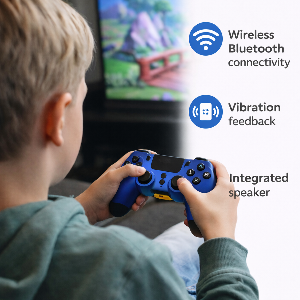 Steelplay SlimPack Wireless Controller Blue – Bluetooth Gamepad Compatible with PS4 & PC, Vibration Feedback
