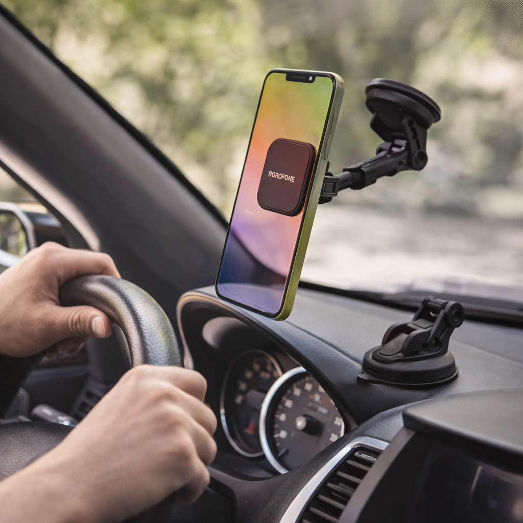 BOROFONE BH21 Strong Magnetic Car Phone Holder – Windshield & Dashboard Mount, Adjustable Viewing Angle