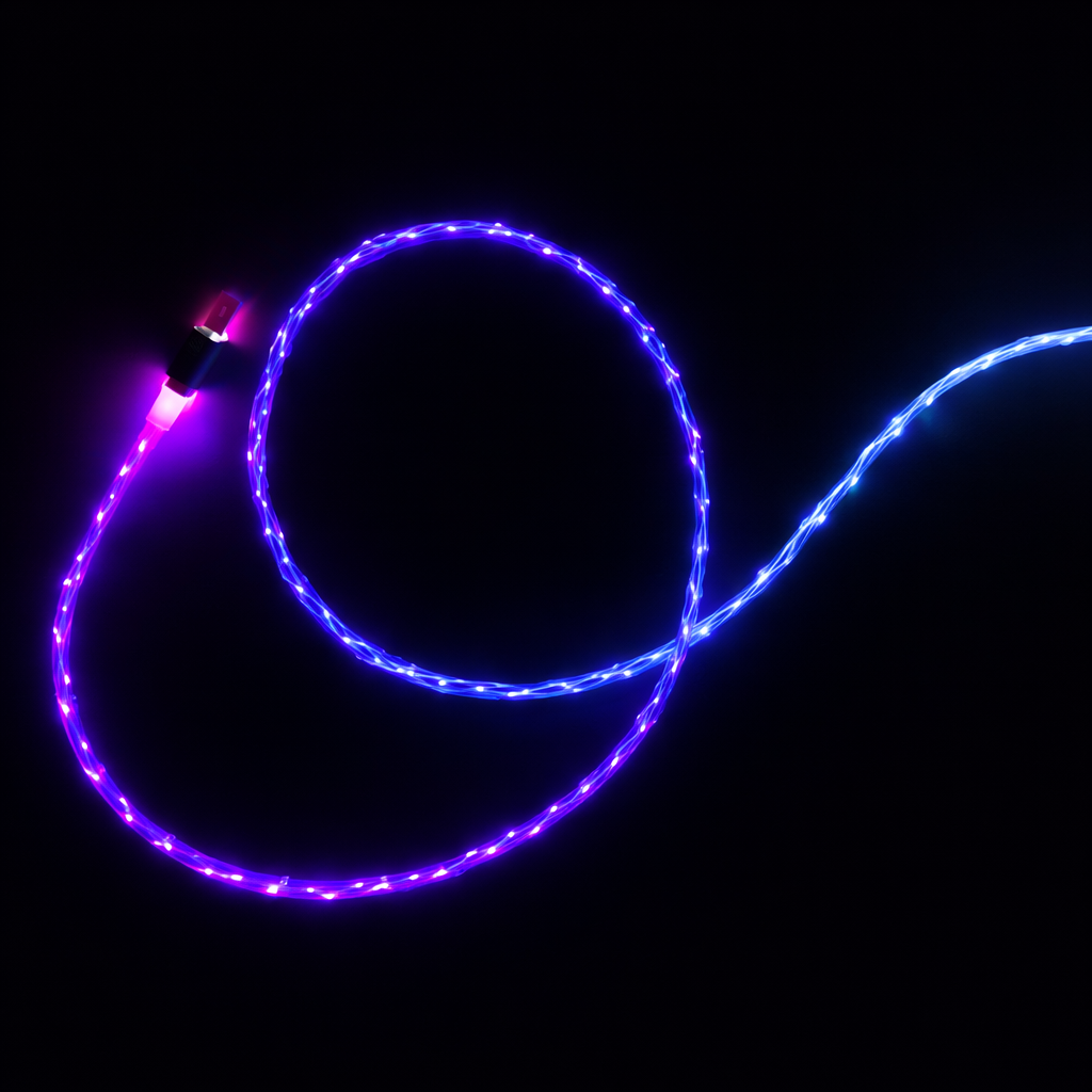 Glowing USB to C type Cable | 1m | Charging Data Cable| Fast Charging Cable | Pink Cable | Multicolor Lights
