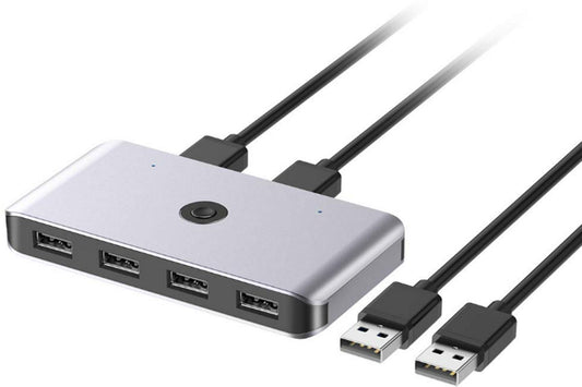 USB Switch Selector, USB 2.0 KVM Switcher Box 4 in 2 Out Adapter for 2 PC Sharing 4 USB Devices, One-Button Swapping for Keyboard, Mouse, Scanner, Printer, Etc