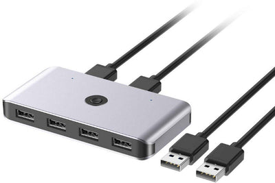 USB Switch Selector, USB 2.0 KVM Switcher Box 4 in 2 Out Adapter for 2 PC Sharing 4 USB Devices, One-Button Swapping for Keyboard, Mouse, Scanner, Printer, Etc