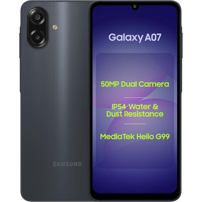Samsung Galaxy A07 LTE | 50MP Dual Camera | 6.7 Inch HD+ Display | 90Hz Refresh Rate | MediaTek Helio G99 (6nm) | IP54 | 6 Gen OS Upgrade and Security Update