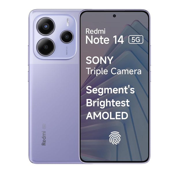 Redmi Note 14 5G (Phantom Purple, 8GB RAM 256GB Storage) | Global Debut MTK Dimensity 7025 Ultra | 2100 nits Segment Brightest 120Hz AMOLED | 50MP Sony LYT 600 OIS+EIS Triple Camera