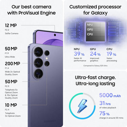 Samsung Galaxy S26 Ultra 5G (Black, 12GB RAM, 512GB Storage) with Built-in Privacy Display, AI Phone, Photo Assist, Creative Studio, 200MP Camera, 5000mAh Battery and Snapdragon 8 Elite Gen 5