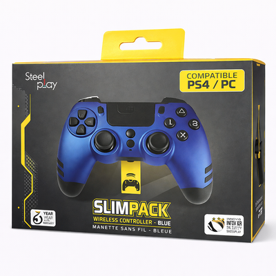 Steelplay SlimPack Wireless Controller Blue – Bluetooth Gamepad Compatible with PS4 & PC, Vibration Feedback