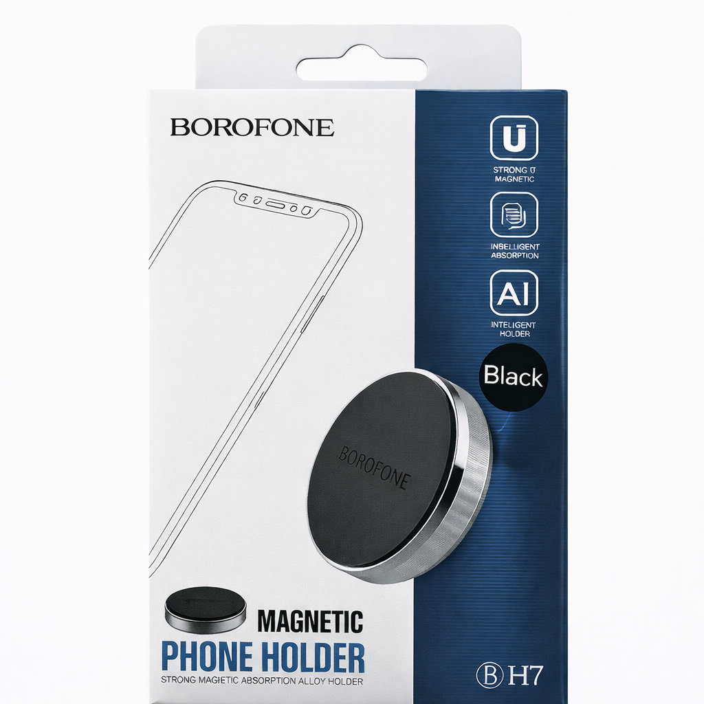 BOROFONE BH7 Magnetic Phone Holder – Strong Magnetic Car Mount, Compact Alloy Design, Universal Compatibility