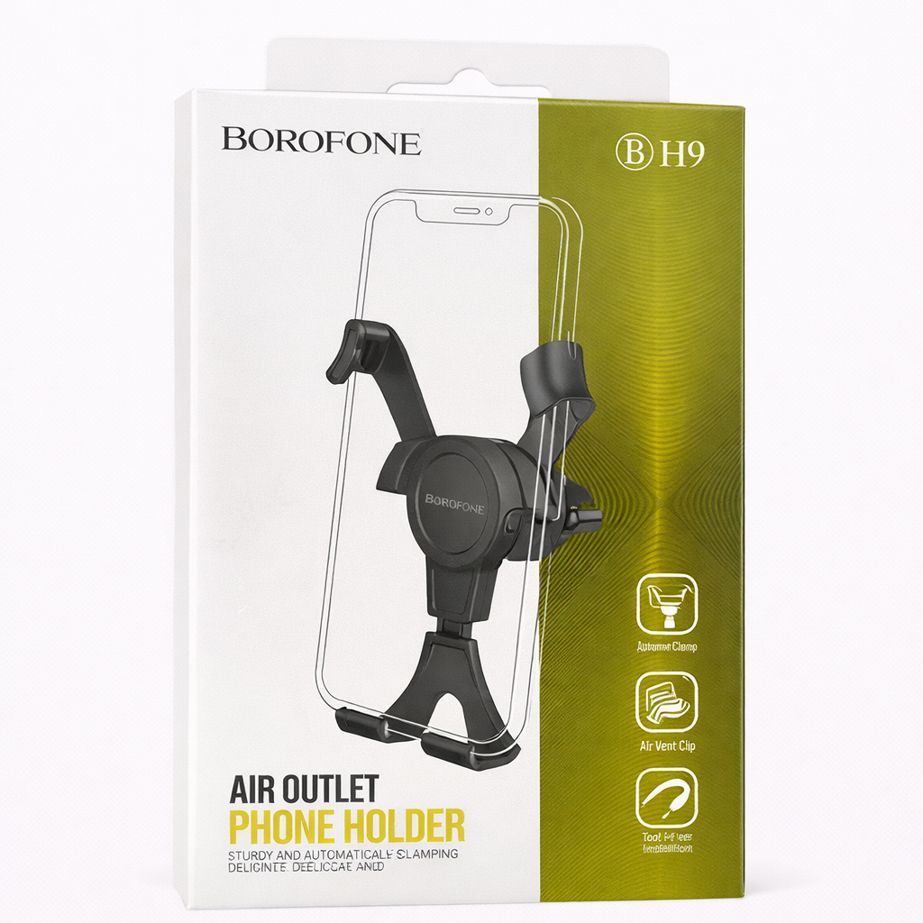 BOROFONE BH9 Air Outlet Phone Holder – Automatic Clamping Car Mount, 360° Rotation, Secure Grip