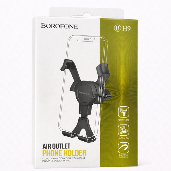 BOROFONE BH9 Air Outlet Phone Holder – Automatic Clamping Car Mount, 360° Rotation, Secure Grip