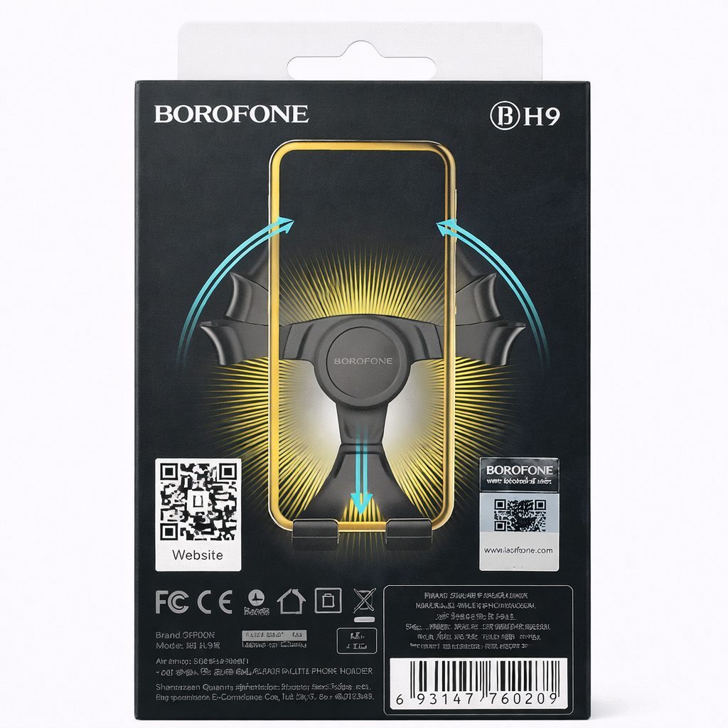 BOROFONE BH9 Air Outlet Phone Holder – Automatic Clamping Car Mount, 360° Rotation, Secure Grip