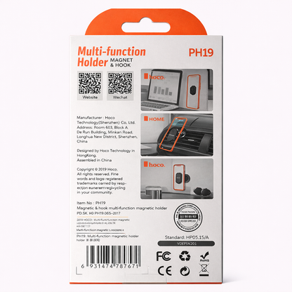 HOCO PH19 Multi-Function Magnetic Holder – Magnet & Hook Design, Compact Universal Phone Mount