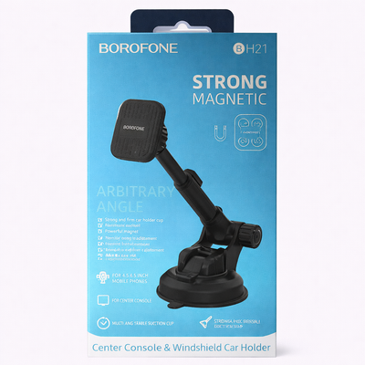 BOROFONE BH21 Strong Magnetic Car Phone Holder – Windshield & Dashboard Mount, Adjustable Viewing Angle
