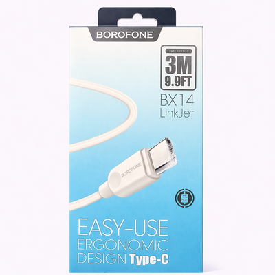 BOROFONE BX14 LinkJet Type-C Fast Charging Cable 3M (9.9FT) – Durable, Ergonomic & High-Speed Data Sync