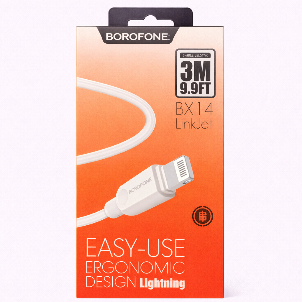 BOROFONE BX14 LinkJet Lightning Cable 3M (9.9FT) – Fast Charging &amp; Data Sync, Durable Ergonomic Design