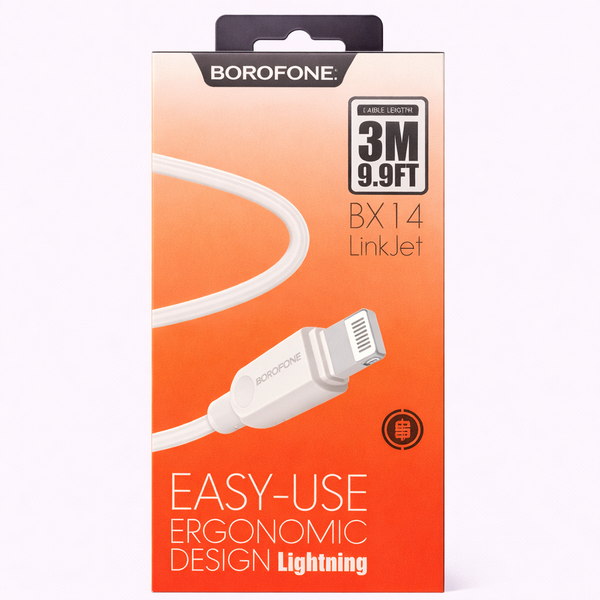 BOROFONE BX14 LinkJet Lightning Cable 3M (9.9FT) – Fast Charging &amp; Data Sync, Durable Ergonomic Design