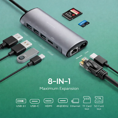 WTOLOVE USB C Hub, 8 in 1 USB C Adapter with PD 100W, 4K HDMI, 1000M Ethernet, 2 USB-A 3.1, 1 USB-C 3.1, SD/TF, USB C Docking Station for MacBook, Dell, Surface (Buy 1 Get 1 Free)