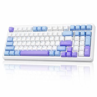 BT-09 PC Gaming Keyboard 2in1 Wireless and USB-C Wired, RGB Backlit (Blue White Purple)