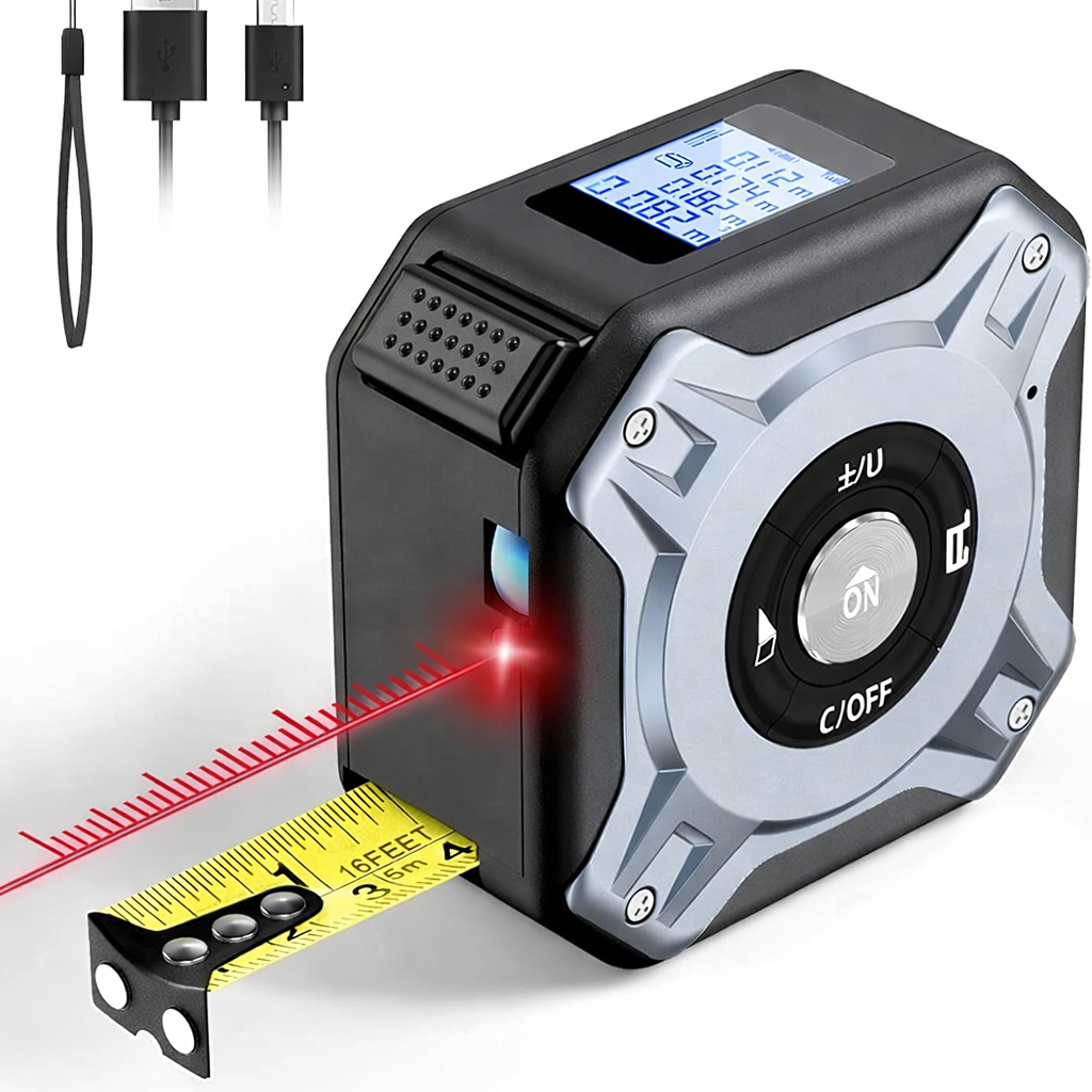 Laser Rangefinder 30 m, Tape Measure 5 m 2 in 1, with HD Digital Display, USB Charging Laser Meter, Multiple Measuring Modes, Rangefinder for DIY and Home Decor, Ft/M/In, IP54