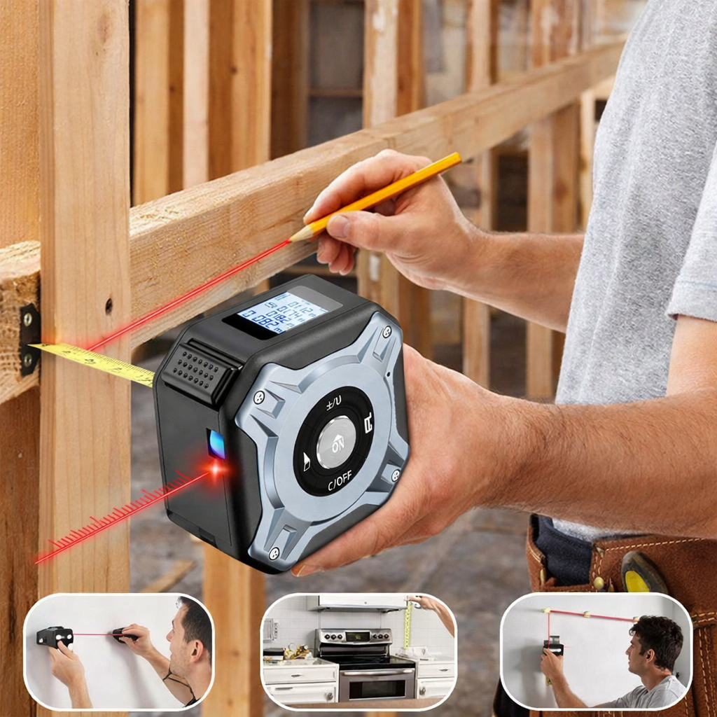 Laser Rangefinder 30 m, Tape Measure 5 m 2 in 1, with HD Digital Display, USB Charging Laser Meter, Multiple Measuring Modes, Rangefinder for DIY and Home Decor, Ft/M/In, IP54