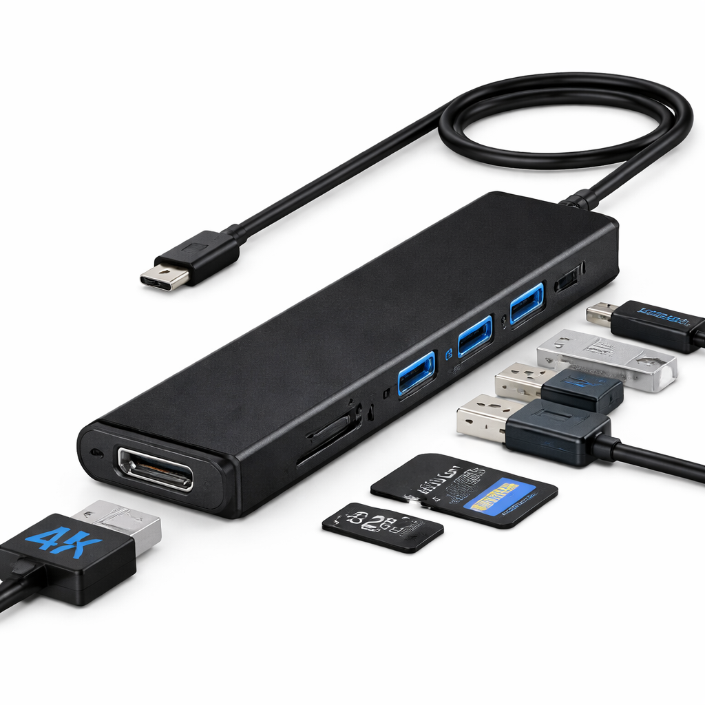 USB-C Hub Docking Station, 7-in-1 USB Hub for Laptop with Gigabit Ethernet, 4K HDMI