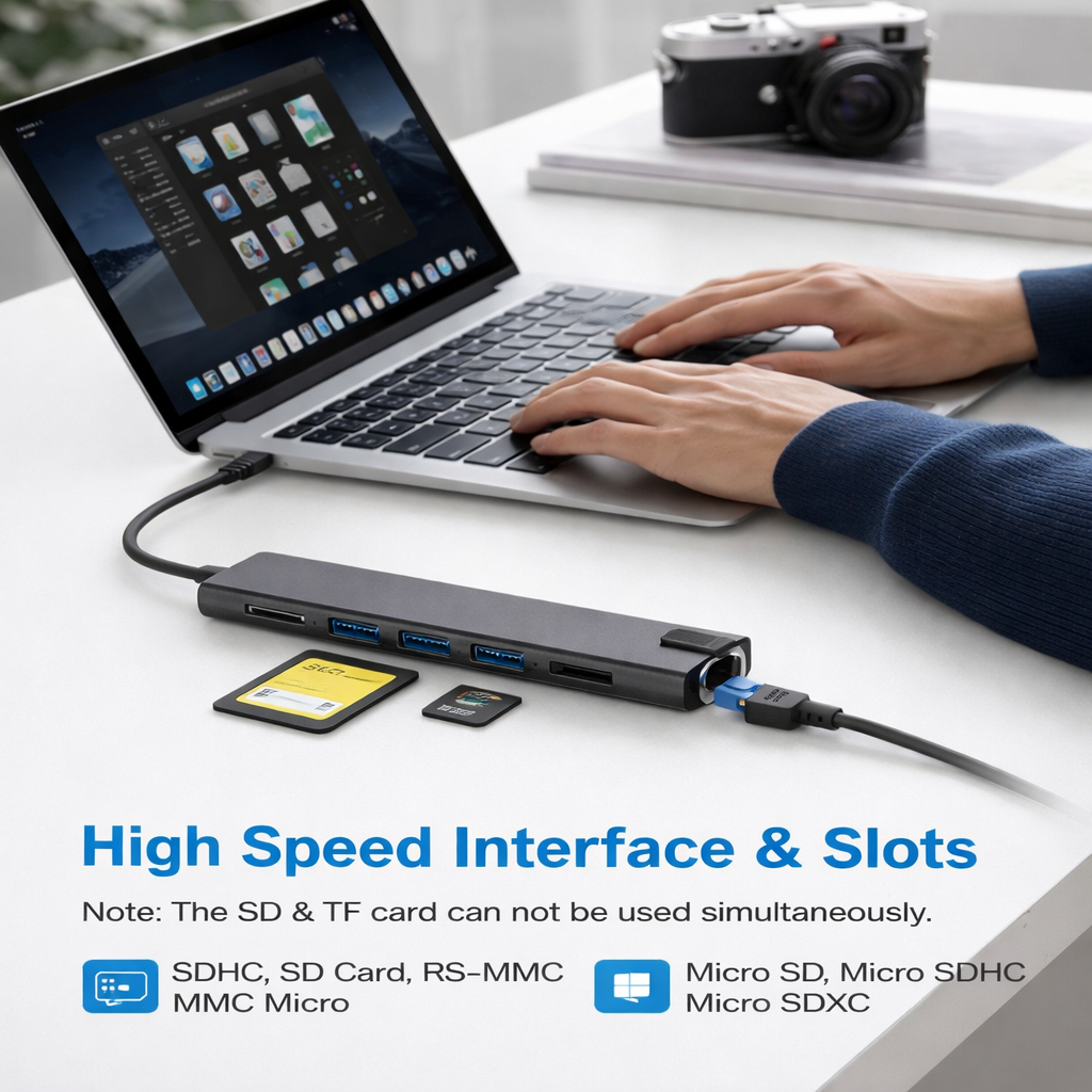 USB-C Hub Docking Station, 7-in-1 USB Hub for Laptop with Gigabit Ethernet, 4K HDMI