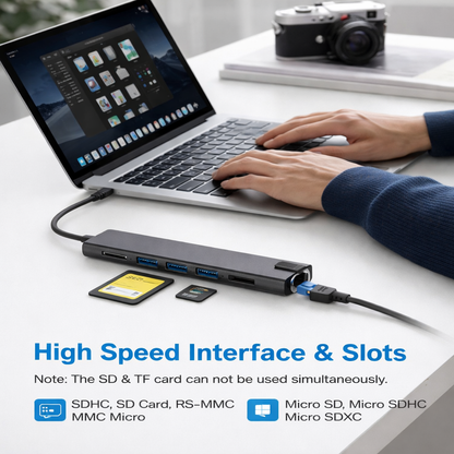 USB-C Hub Docking Station, 7-in-1 USB Hub for Laptop with Gigabit Ethernet, 4K HDMI