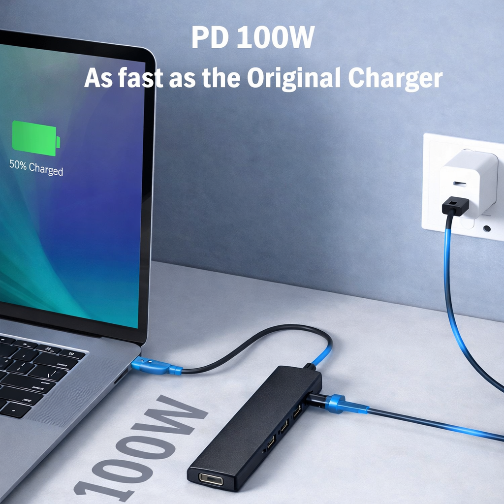 USB-C Hub Docking Station, 7-in-1 USB Hub for Laptop with Gigabit Ethernet, 4K HDMI