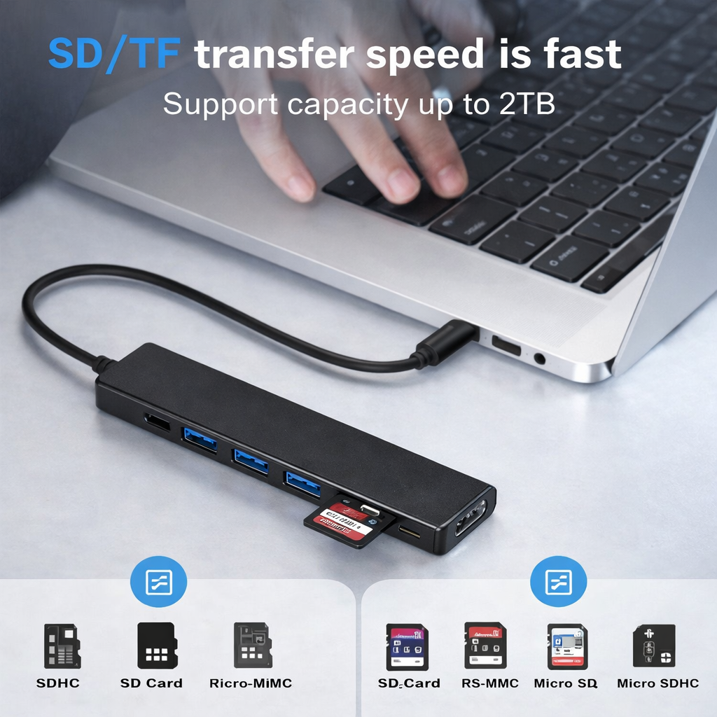 USB-C Hub Docking Station, 7-in-1 USB Hub for Laptop with Gigabit Ethernet, 4K HDMI