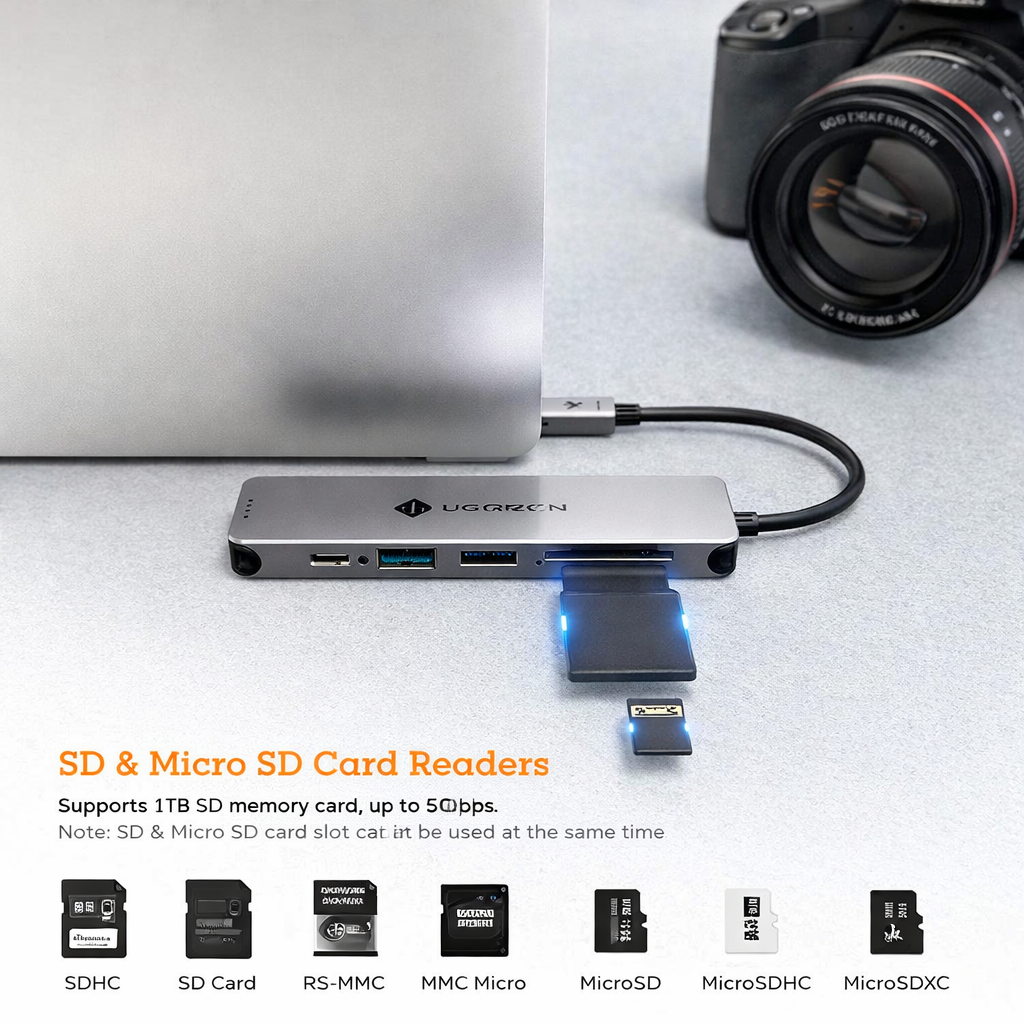 NOVOO 6 in 1 USB Type C Hub with 4K HDMI, 60W USB C PD Charging Port, 2 USB 3.0 Ports, SD/TF Card Reader for MacBook Pro 2017/2016/2018, Huawei MateBook and More USB C Laptop and Smartphone, Gray