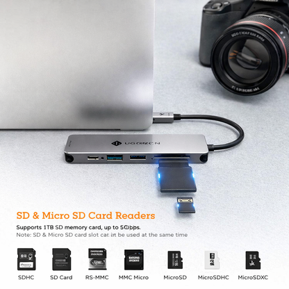 NOVOO 6 in 1 USB Type C Hub with 4K HDMI, 60W USB C PD Charging Port, 2 USB 3.0 Ports, SD/TF Card Reader for MacBook Pro 2017/2016/2018, Huawei MateBook and More USB C Laptop and Smartphone, Gray