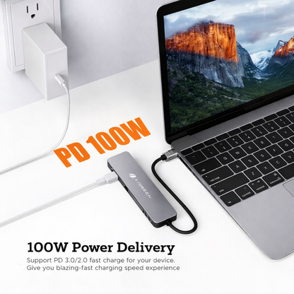 NOVOO 6 in 1 USB Type C Hub with 4K HDMI, 60W USB C PD Charging Port, 2 USB 3.0 Ports, SD/TF Card Reader for MacBook Pro 2017/2016/2018, Huawei MateBook and More USB C Laptop and Smartphone, Gray