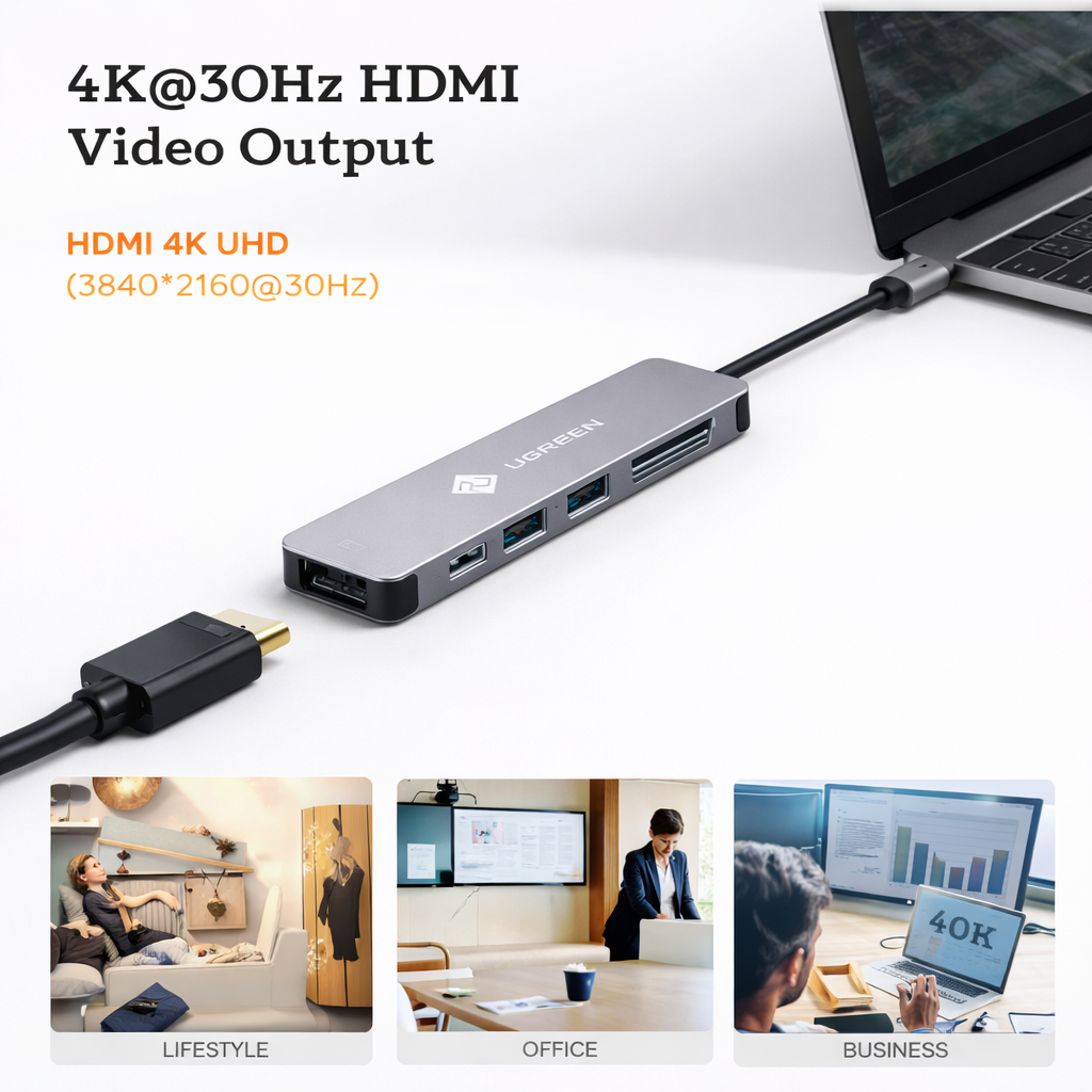 NOVOO 6 in 1 USB Type C Hub with 4K HDMI, 60W USB C PD Charging Port, 2 USB 3.0 Ports, SD/TF Card Reader for MacBook Pro 2017/2016/2018, Huawei MateBook and More USB C Laptop and Smartphone, Gray
