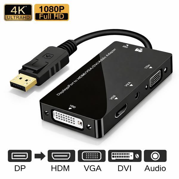 Displayport DP To 1080P 4K HDTV DVI VGA AudioJack AV Adapter Converter Hub Cable