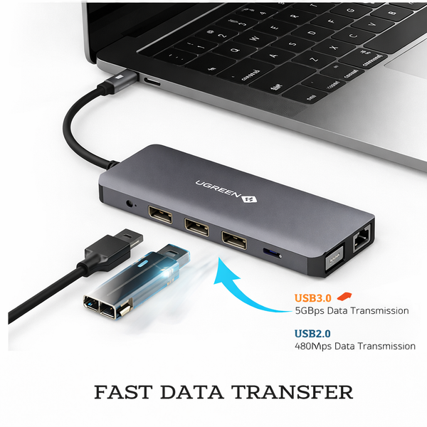 NOVOO 12IN1 USB C Hub Docking Station 3.5mm Audio/Mic 2 HDMI Type-C Hub Dual Monitor Adapter Laptop Hub Ethernet 100W Type C Charging 4USB for PC/Laptop, Dark Grey