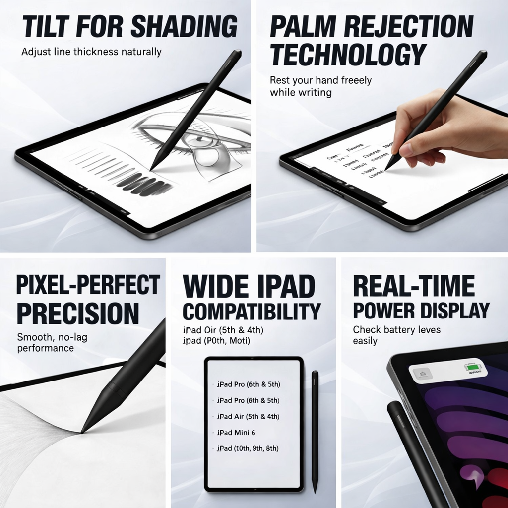 Active Stylus Pencil For Apple iPad | Black Color | Pencil USB-C | High Responsive Tip Pencil | For iPad, iPad Mini, iPad Pro, iPad Air.