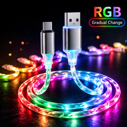 Glowing USB to C type Cable | 1m | Charging Data Cable| Fast Charging Cable | Pink Cable | Multicolor Lights