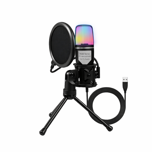 YANMAI Mic with USB Connector, Light-Weight, Condenser Microphone, RGB Lighting, Noise Canceling, Foldable Tripod for Live Streaming, Podcasting (SF-666R)