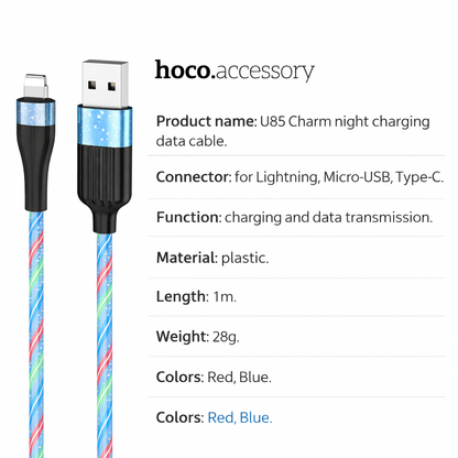 U85 Charming night USB to Type C charging data cable light streaming effect 1m current up to 2.4A.