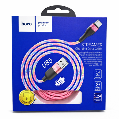 U85 Charming night USB to Type C charging data cable light streaming effect 1m current up to 2.4A.