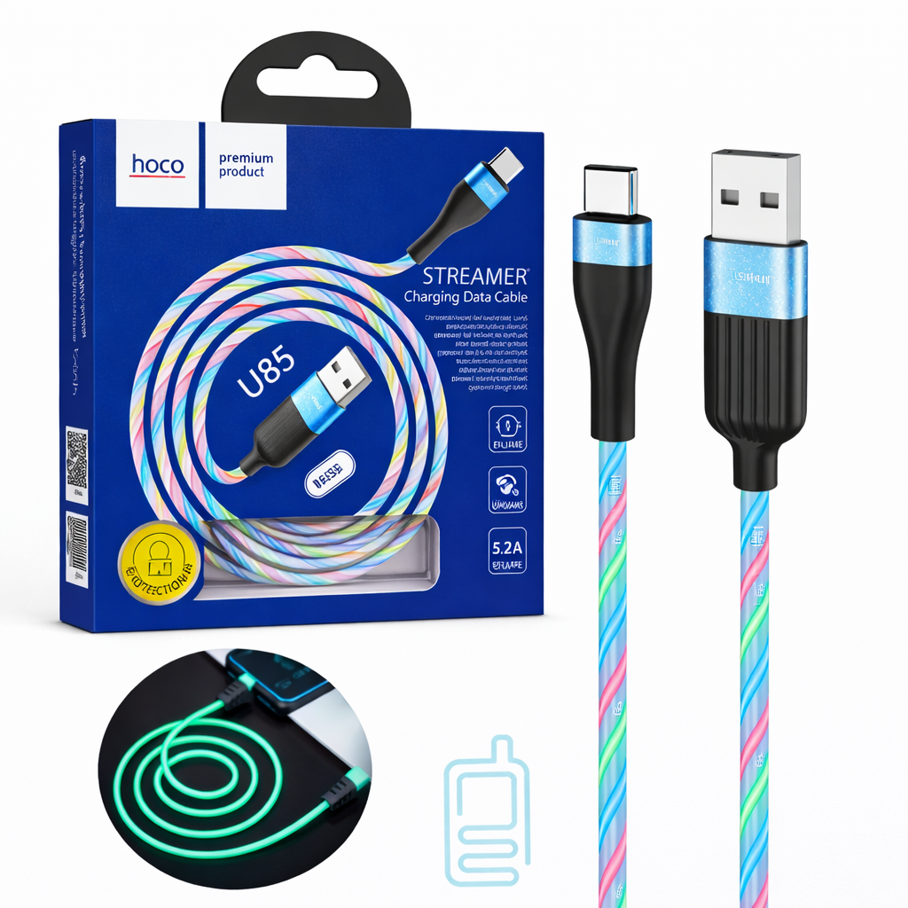 U85 Charming night USB to Type C charging data cable light streaming effect 1m current up to 2.4A.