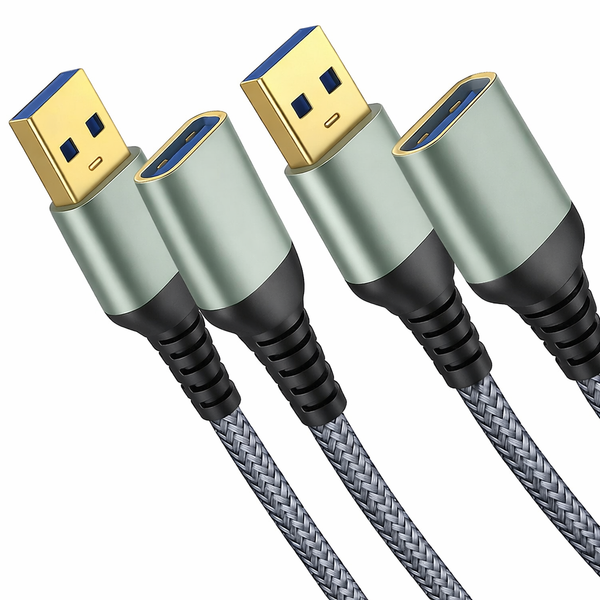 USB 3.0 Extension Cable Type A Male to Female Extension Cord [2Pack 6.6Ft] [Metal Shell and Connector] 5Gbps Data Transfer Compatible with USBÃ‚ Keyboard,Mouse,Flash Drive, Hard Drive,Printer